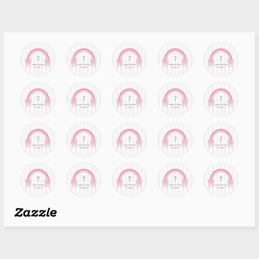 Sticker Rond Coquette Arc-en-ciel rose fantaisie (Feuille)