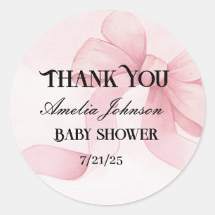 Sticker Rond Coquette au ruban rose pâle pour fille Baby shower
