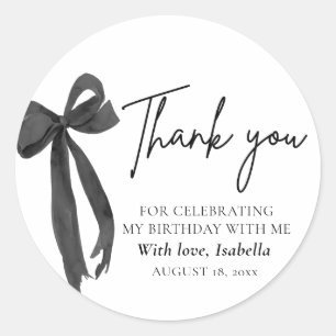 Sticker Rond Coquette Black Bow moderne Merci d'anniversaire