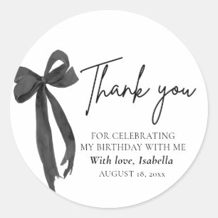 Sticker Rond Coquette Black Bow moderne Merci d'anniversaire