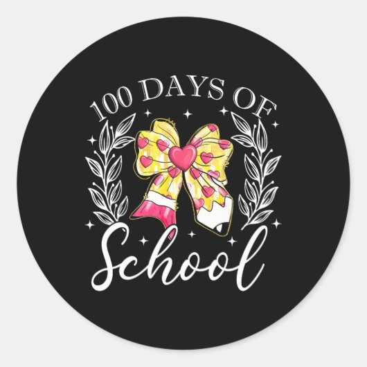Sticker Rond Coquette Bow 100 Jours De Crayon D'École Enseignan (Devant)