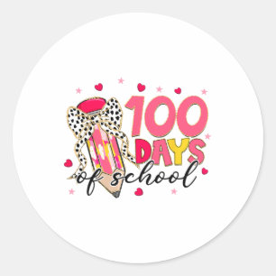 Sticker Rond Coquette Bow 100 Jours De Crayon D'École Filles En