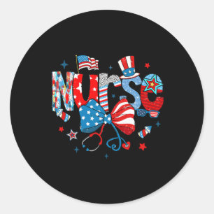 Sticker Rond Coquette Bow 4 juillet Infirmière Infirmière Usa D