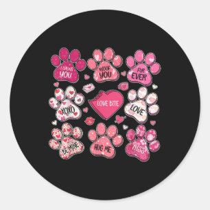 Sticker Rond Coquette Bow Chien Empreinte de patte Coeur Valent