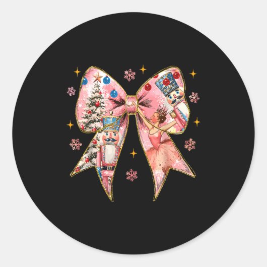 Sticker Rond Coquette Bow Christmas Nutcracker Ballet Festive W (Devant)