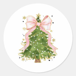 Sticker Rond Coquette Bow Christmas Tree Vacances Fille tenue W