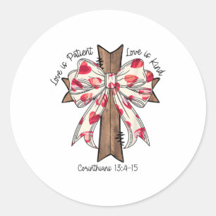 Sticker Rond Coquette Bow Cross Valentines Jour Jésus Bible Ver