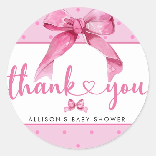 Sticker Rond Coquette Bow | Douche pour bébé rose (Devant)