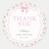 Sticker Rond Coquette Bow fille rose Baby shower Merci (Devant)