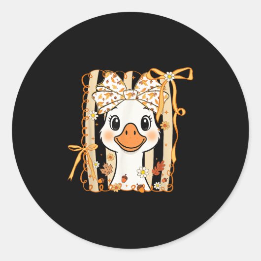 Sticker Rond Coquette Bow Funny Goose Thanksgiving Autumn Fall (Devant)