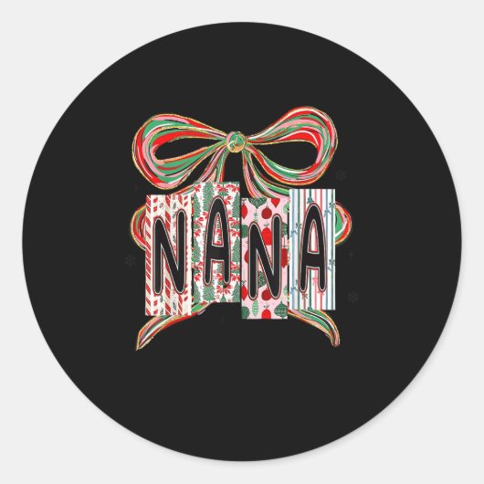 Sticker Rond Coquette Bow Merry Christmas Nana Grandma Xmas Paj (Devant)