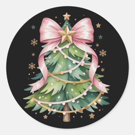 Sticker Rond Coquette Bow Noël Arbre Fête Fille mignonne (Devant)
