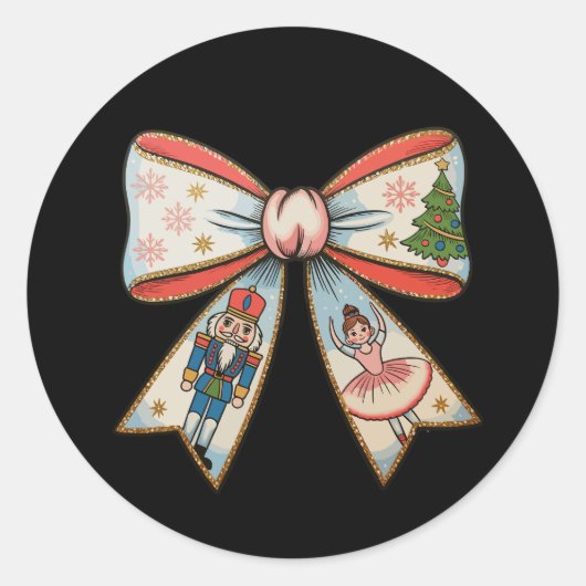 Sticker Rond Coquette Bow Nutacker Noël Famille Vacances (Devant)