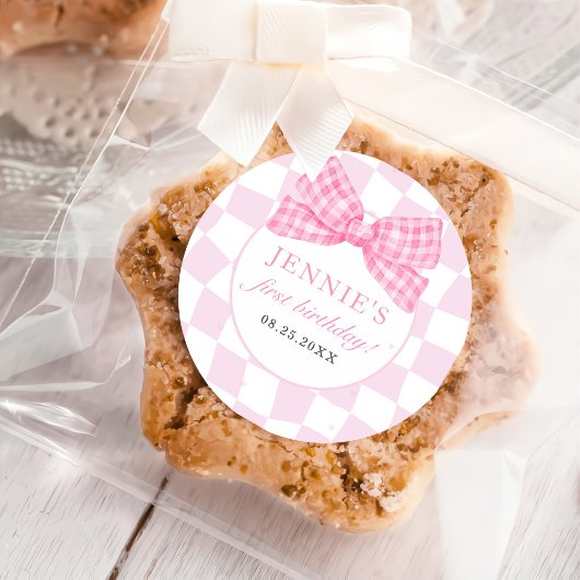 Sticker Rond Coquette Bow rose 1er anniversaire