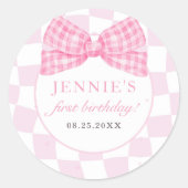 Sticker Rond Coquette Bow rose 1er anniversaire (Devant)