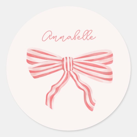 Sticker Rond Coquette Bow rose esthétique avec nom (Devant)