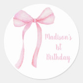 Sticker Rond Coquette Bow rose Premier anniversaire (Devant)