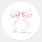 Sticker Rond Coquette Bow rose Premier anniversaire (Devant)