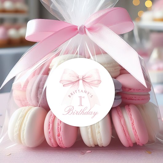 Sticker Rond Coquette Bow rose Premier anniversaire