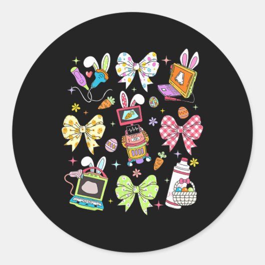 Sticker Rond Coquette Bow Sonographer Easter Ultrasound Tech Rd (Devant)