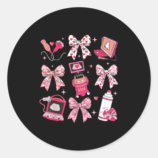 Sticker Rond Coquette Bow Sonographer Valentine Ultrasound Tech (Devant)
