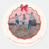 Sticker Rond Coquette Christmas Red Bow Wavy Photo  (Devant)