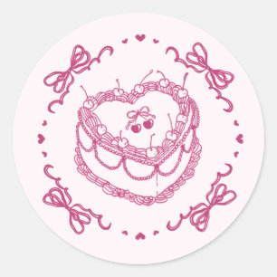 Sticker Rond Coquette Coeur rose rétro Enveloppe de gâteau ceri