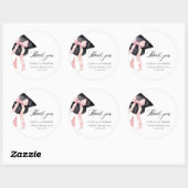 Sticker Rond Coquette de chou rose moderne Graduation Cap Gradu (Feuille)