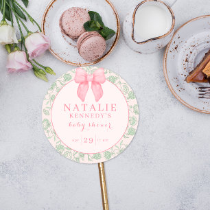 Sticker Rond Coquette Esthétique Pink Bow Sage Green Baby Girl