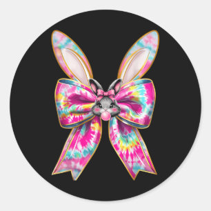 Sticker Rond Coquette Face Bunny de Pâques Bow Joyeux Gi de Pâq