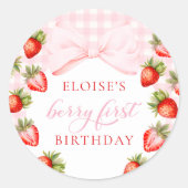 Sticker Rond Coquette fraise premier anniversaire (Devant)