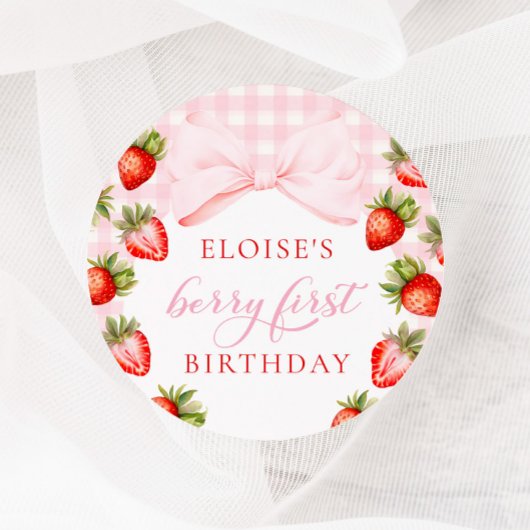 Sticker Rond Coquette fraise premier anniversaire