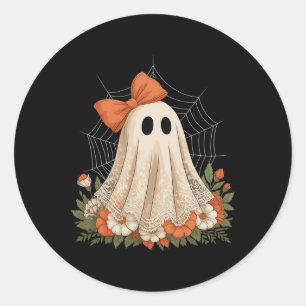 Sticker Rond Coquette Ghost Halloween Fleur Ghost Lace Éffrayan