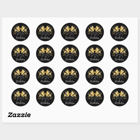 Sticker Rond Coquette Gold Bow Classic premier anniversaire (Feuille)