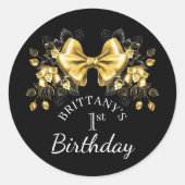Sticker Rond Coquette Gold Bow Classic premier anniversaire (Devant)