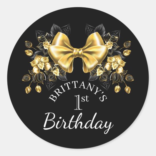 Sticker Rond Coquette Gold Bow Classic premier anniversaire (Devant)