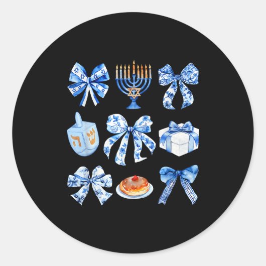 Sticker Rond Coquette Hanukkah Bow Jewish Bow Menorah Bow Women (Devant)