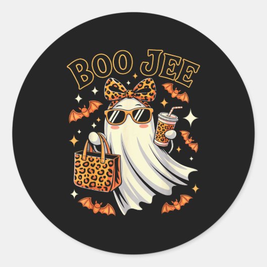 Sticker Rond Coquette Leopard Ghost Coffee Boo Jee Halloween Bo (Devant)