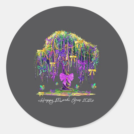 Sticker Rond Coquette Mardi Gras 2026 Beads Tree Carnival New O (Devant)