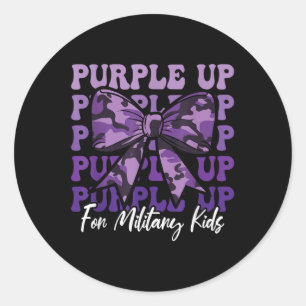 Sticker Rond Coquette Militaire Violet Bow Up For Military