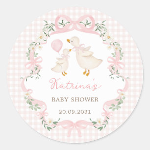 Sticker Rond Coquette oie soie rose Bow Baby shower floral