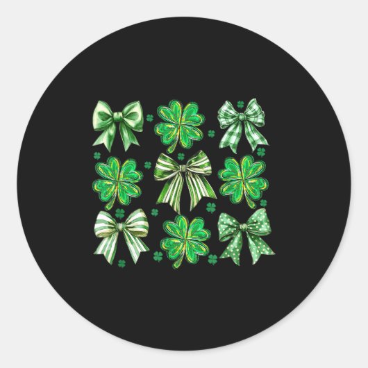 Sticker Rond Coquette Patrick's Day Bow,shamrock Lucky Bow Funn (Devant)