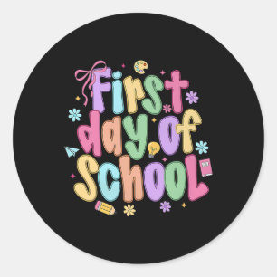 Sticker Rond Coquette Premier Jour De L'École Bow Preppy Retour