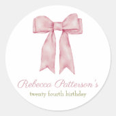 Sticker Rond Coquette Rose Aquarelle Bow Fête Anniversaire (Devant)