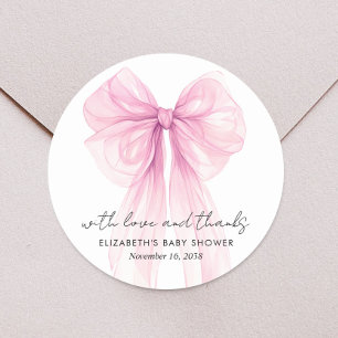 Sticker Rond Coquette rose Bow Baby Girl Douche Merci