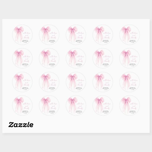 Sticker Rond Coquette rose Bow Baby Girl Douche Merci (Feuille)