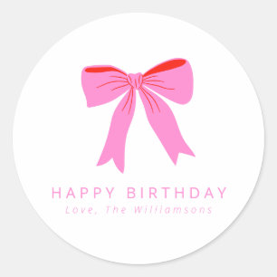 Sticker Rond Coquette rose Bow mignon cadeau d'anniversaire per
