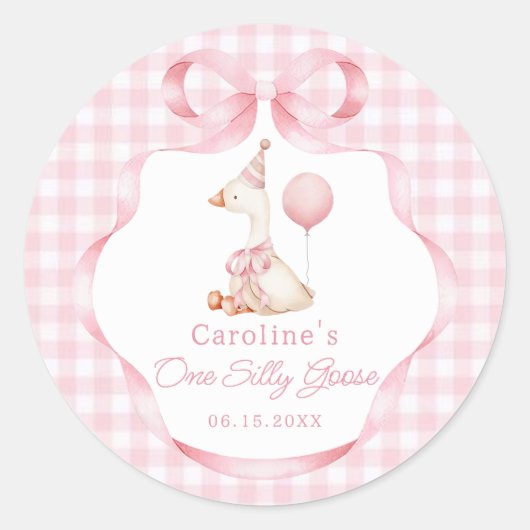 Sticker Rond Coquette rose Bow Silly Goose 1er Anniversaire Sti (Devant)