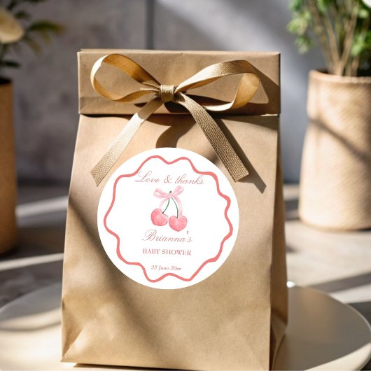 Sticker Rond Coquette rose cerise baby shower faveur