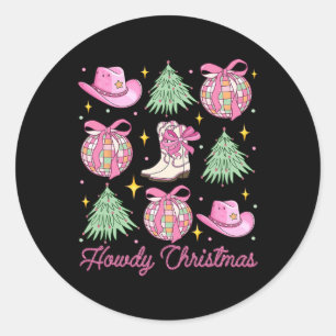 Sticker Rond Coquette rose de Noël Bow Xmas Tree